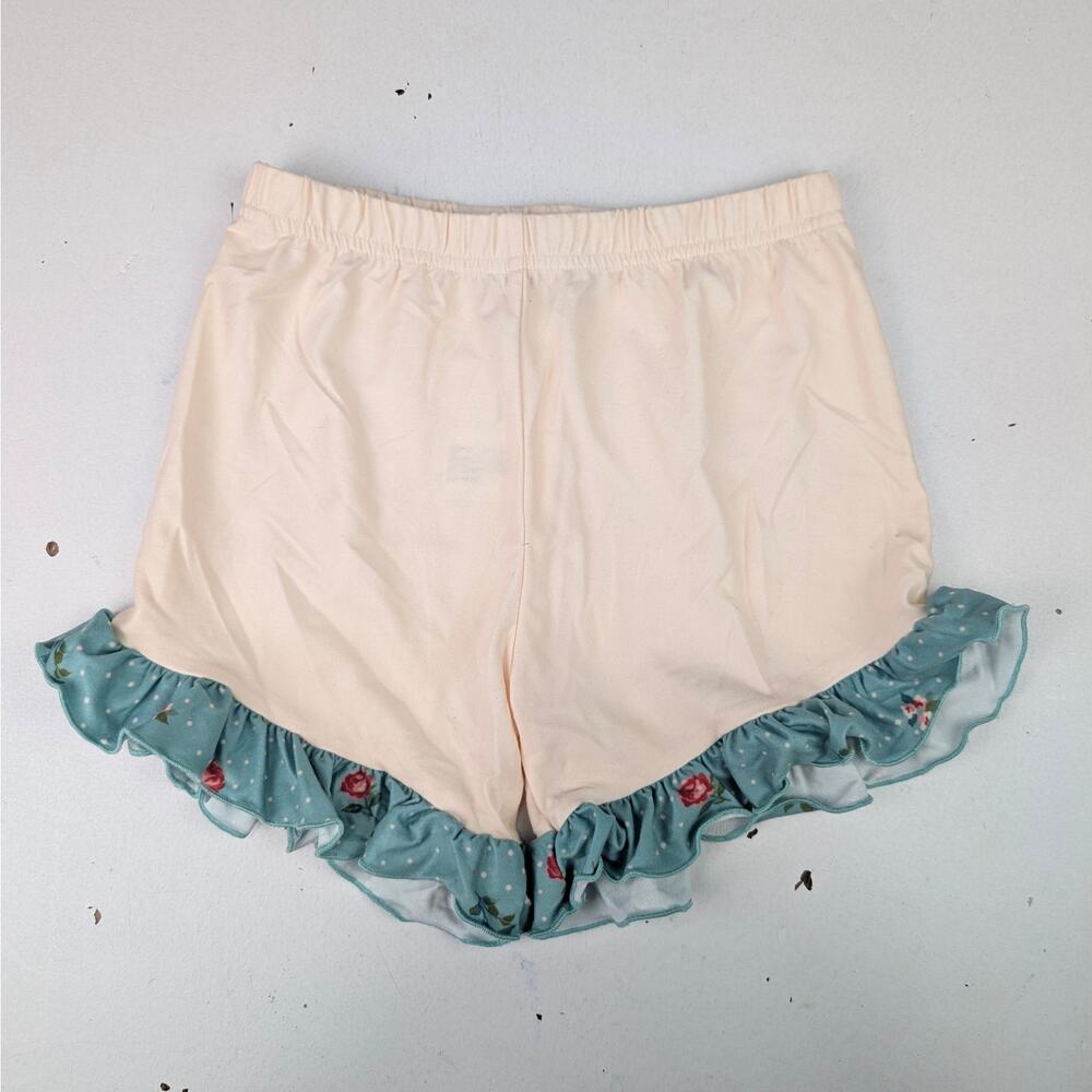 Only Little Once Girls 7 Cream/Teal Ruffle Shorts